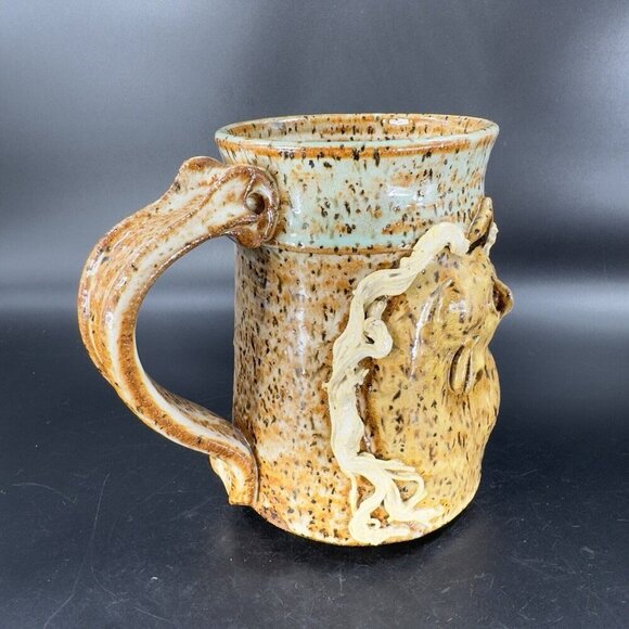 Hand Made Stoneware Pottery Coffee Mug Cup Unicorn Horse Raised Mug Brown VTG - Picture 14 of 16
